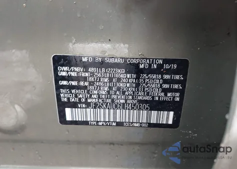 2020 Subaru Forester Limited from USA, damaged, VIN JF2SKAUC6LH450305